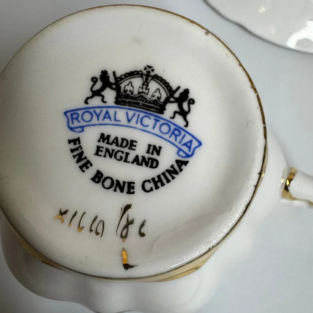 Royal Victoria Fine Bone China Tea Cup and Saucer Set Violets Gold Trim England